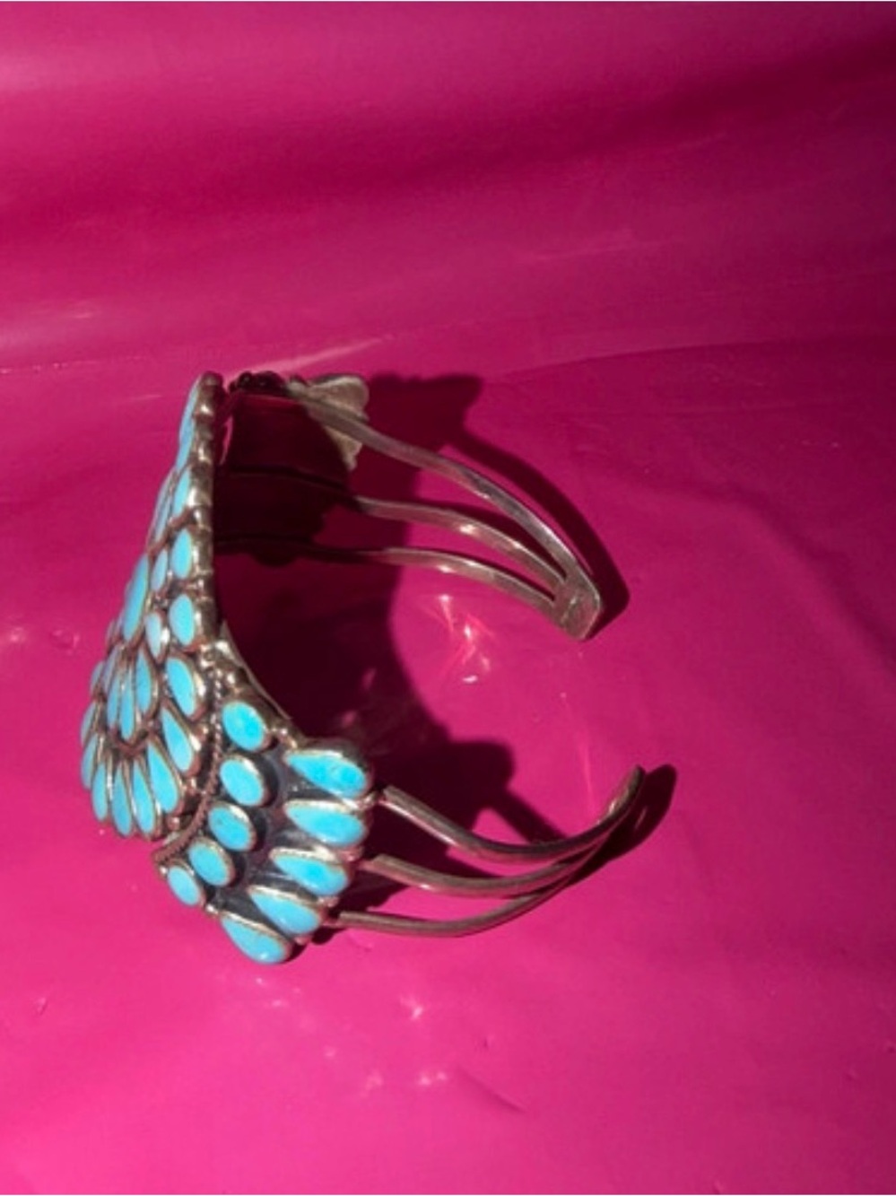 Vintage Native American Turquoise Cluster Cuff Bracelet - Picture 5 of 7